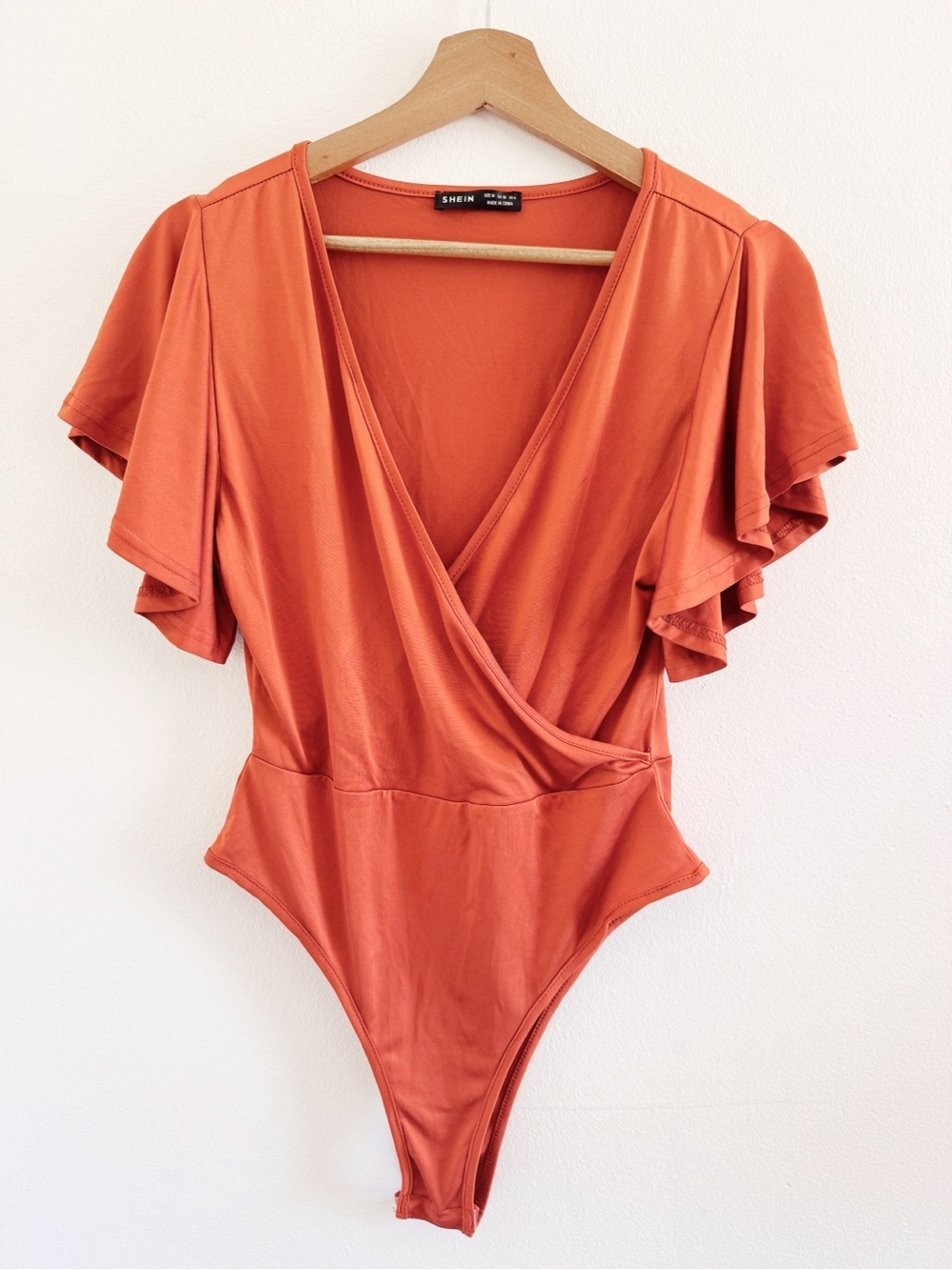 SHEIN rust Faux-Wrap One-Piece Bodysuit medium